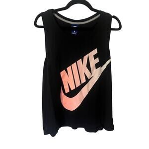 Nike Athletic Workout Tank Top Black Coral Logo Women Size Large